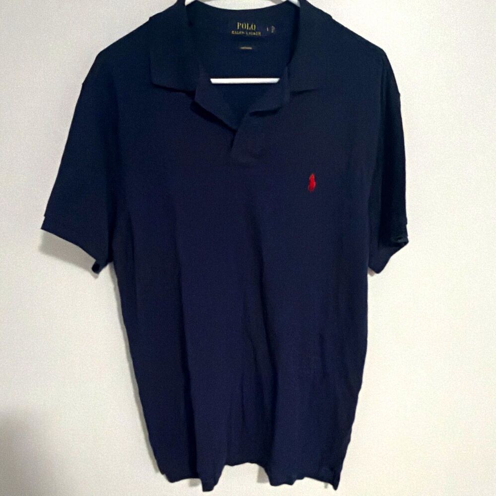 Polo Ralph Lauren Mens L Navy Custom Fit Cotton Knit Polo Shirt Pony Logo